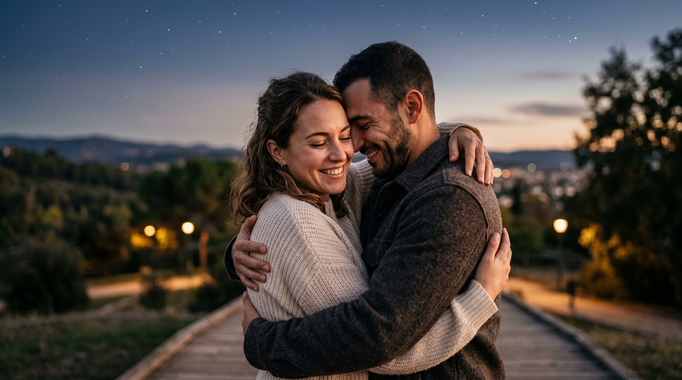 Love & Relationship Specialist - Real romantic couple in a warm loving embrace